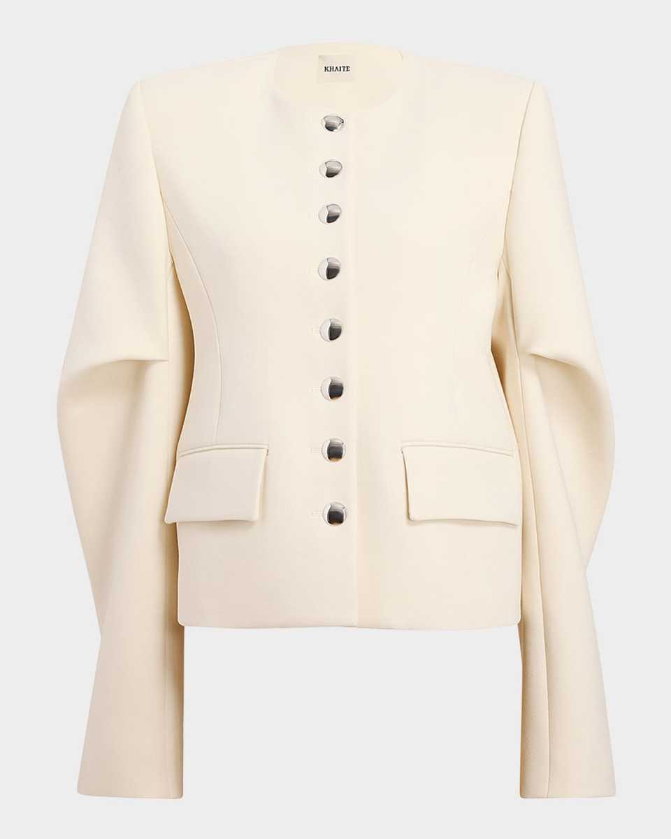 Darlman Sleeve-Pleat Single-Breasted Collarless Jacket